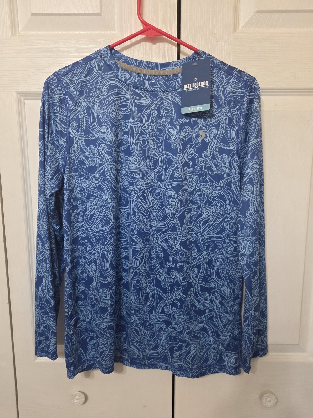 Reel Legends Blue Patterned Long Sleeve Performance Shirt BOYS large